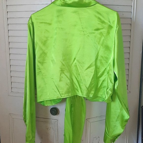 SHEIN 2XL Lime Green Long Sleeve Tie Front Top - Picture 11 of 12